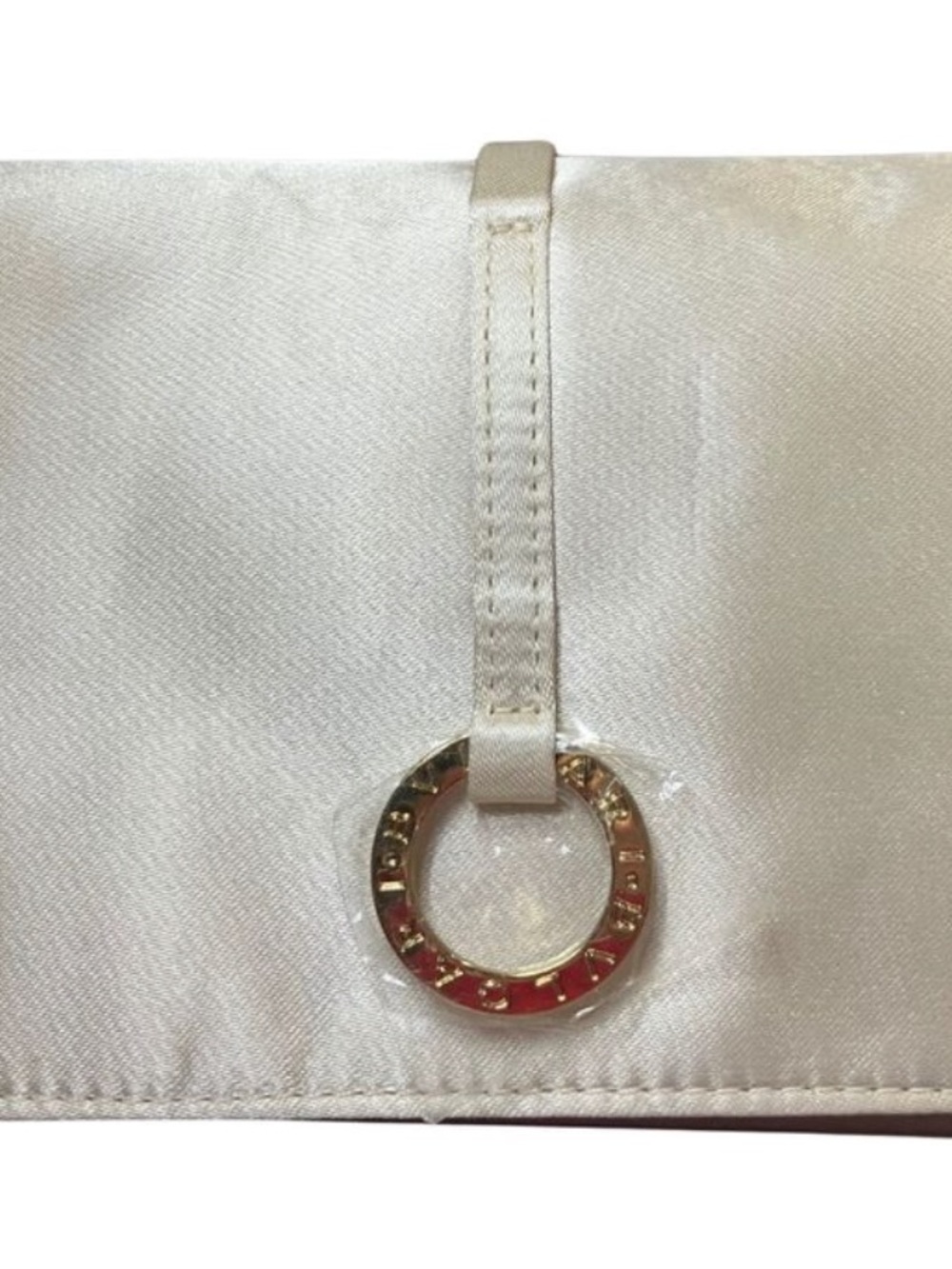 Búlgari Cream Satin Clutch with Gold Logo Ring
